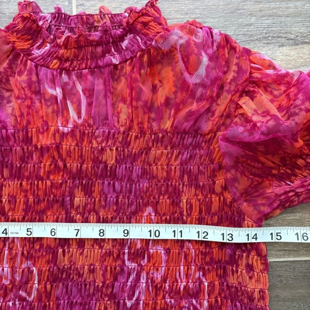 Free People Hello There Floral Boho Top Smocked Mesh See Measurements